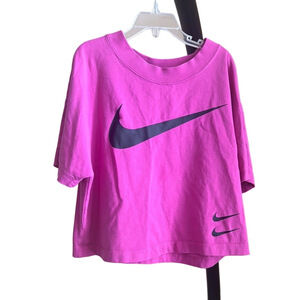 Nike Pink Purple Swoosh Short Sleeve Crop Top